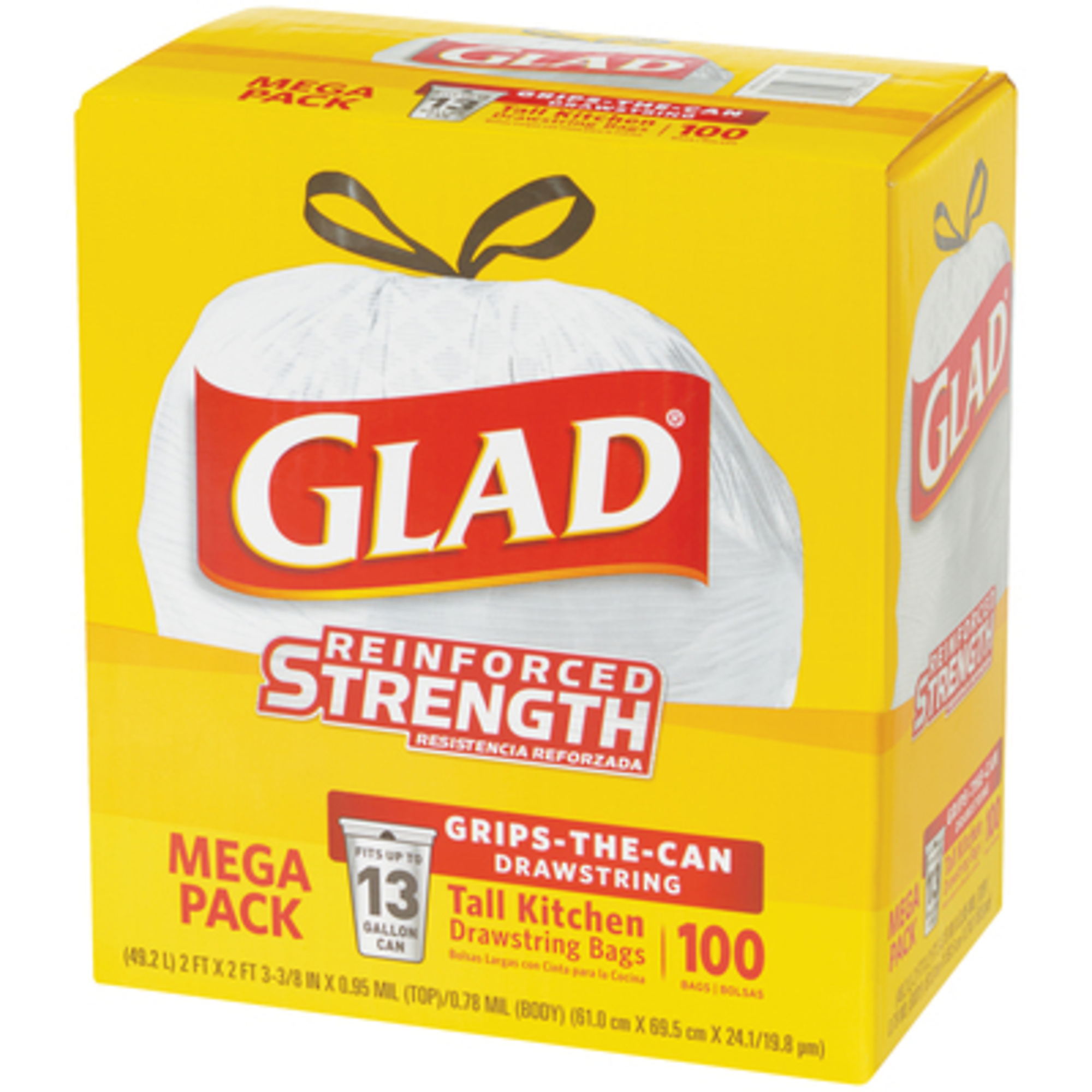 Glad, Glad Drawstring Trash Bags - 13 G, White 100/CS, Capacity 13 Gal, Quantity 100 Closure Type Elastic, Model# GLAD13DSW